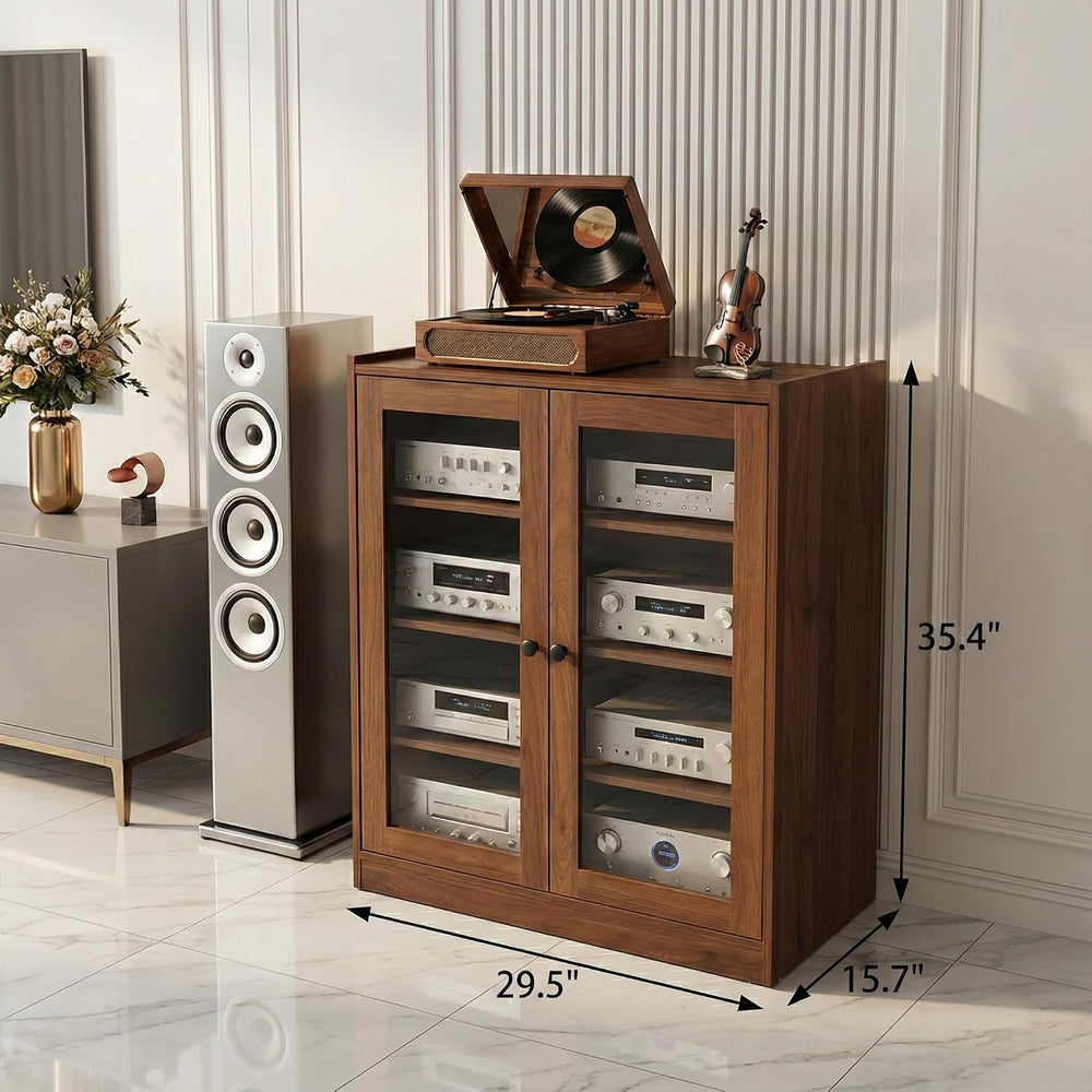 holzart Audio Stereo Cabinet with Glass Doors, 35.4" Tall Vintage AV Com...