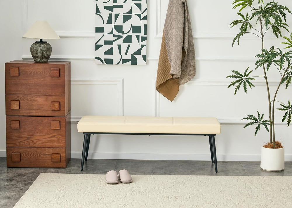 Modern Upholstered Dining Bench for 2-3, Leather Bench with High-Resilience S...