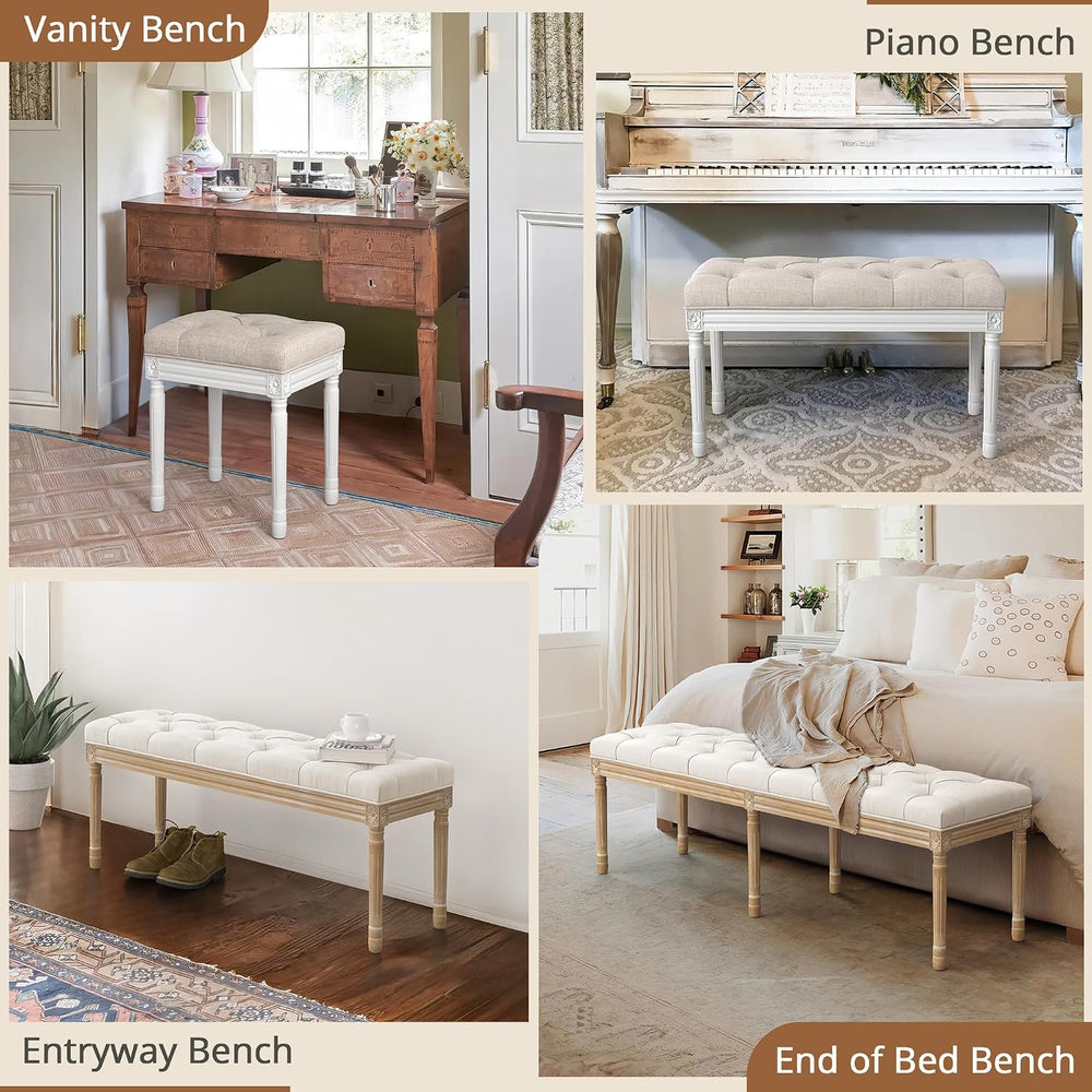 LUE BONA Upholstered Fabric Vanity Bench Seat, Makeup Stools for Vanity, Squa...