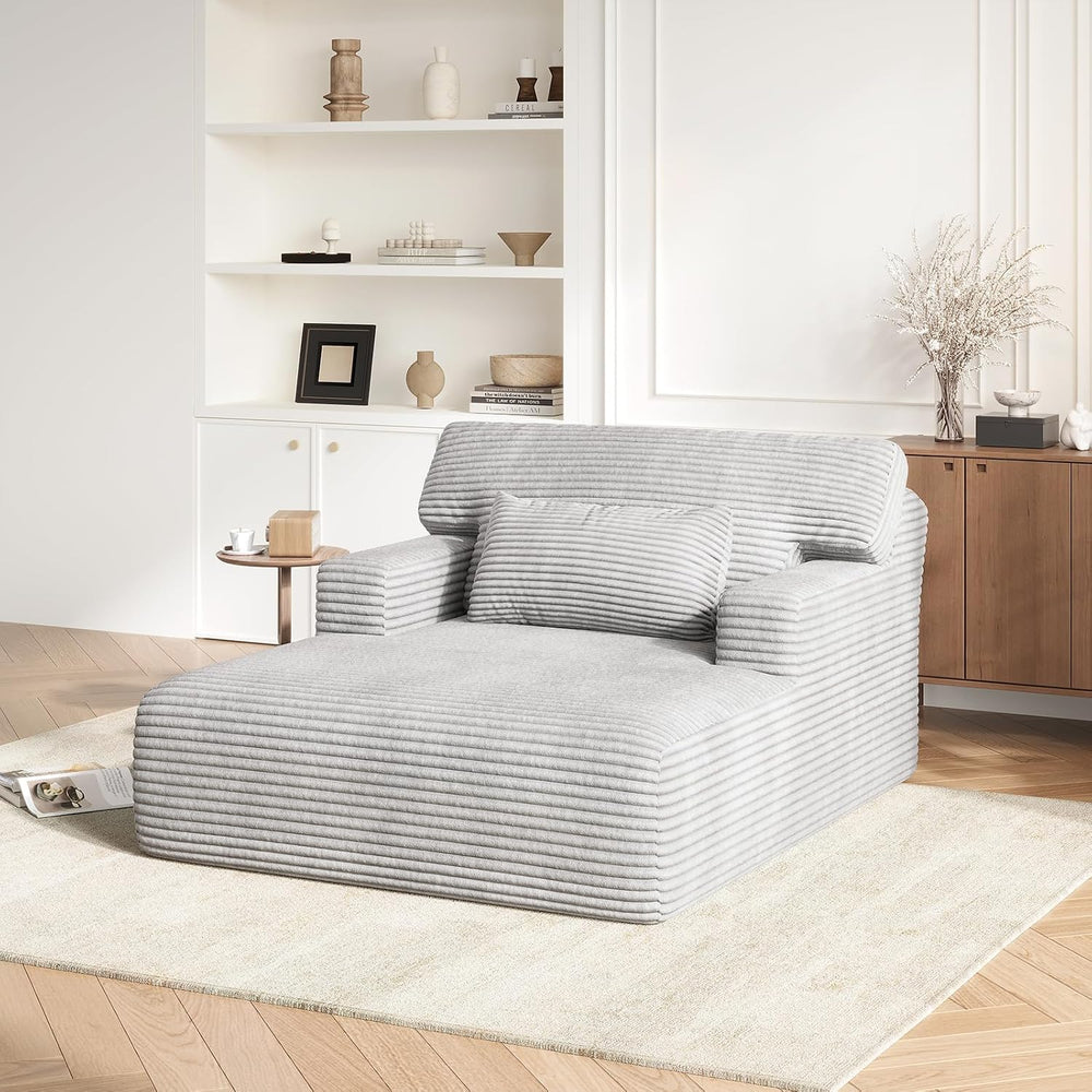 COPIAE Oversized Corduroy Chaise Lounge Chair, Plush Upholstered Sleeper Chai...