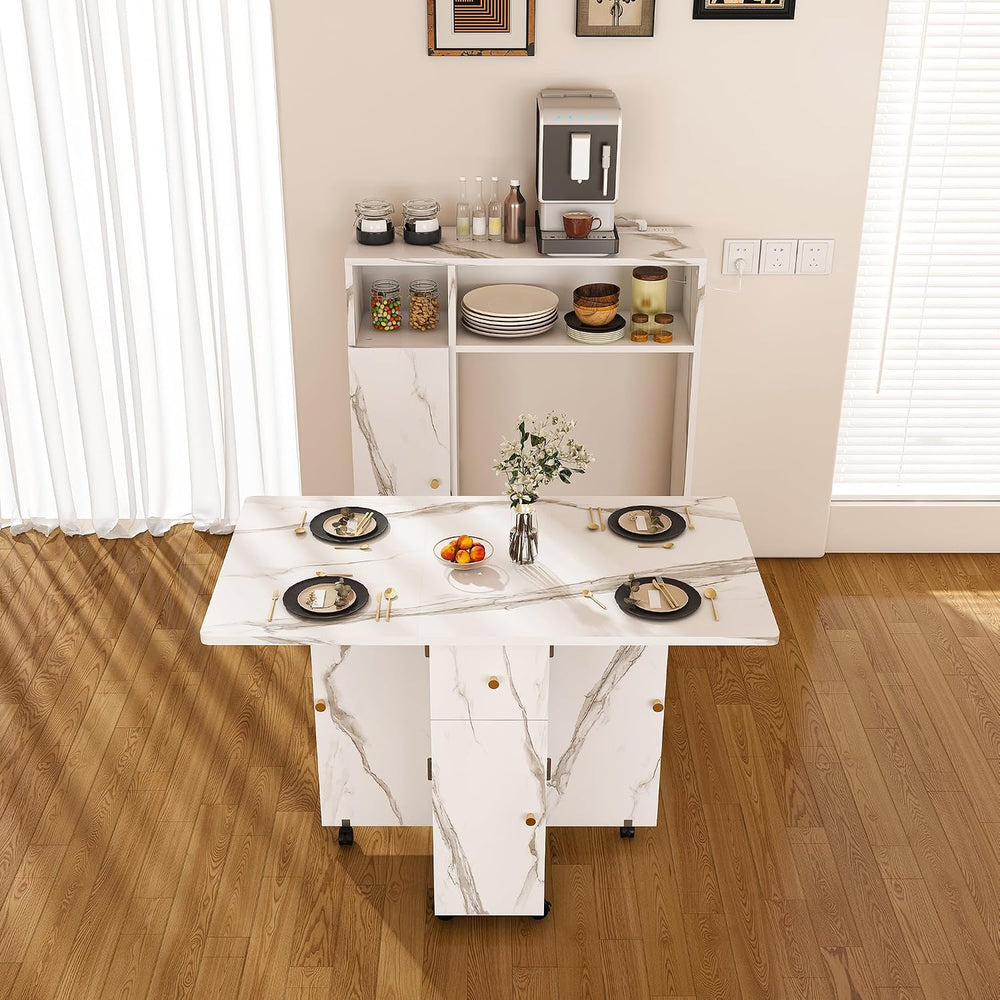 Multifunctional Folding Dining Table with Wall-Mounted Sideboard & Storag...