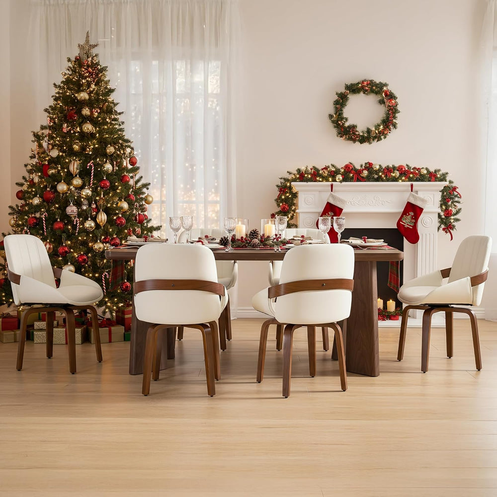 Swivel Dining Chairs, Mid Century Modern Faux Leather Dining Room Chairs with...