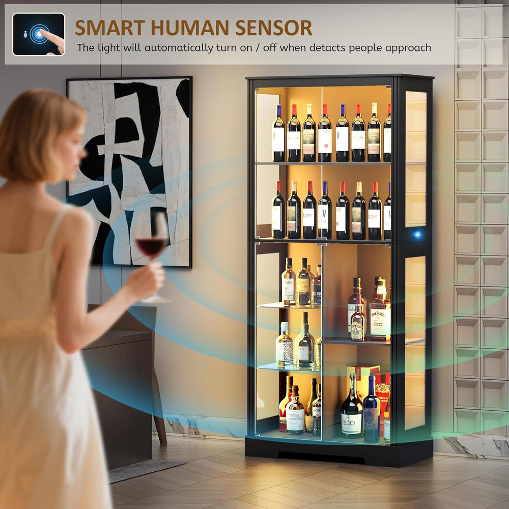 Gurexl Modern Glass Display Cabinet with Human Body Sensor, 7-Tier Curio Cabi...