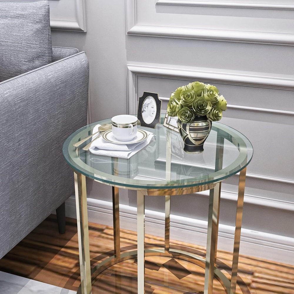 17" Round Tempered Glass Table Top, Clear Surface Flat Polished Edge for...