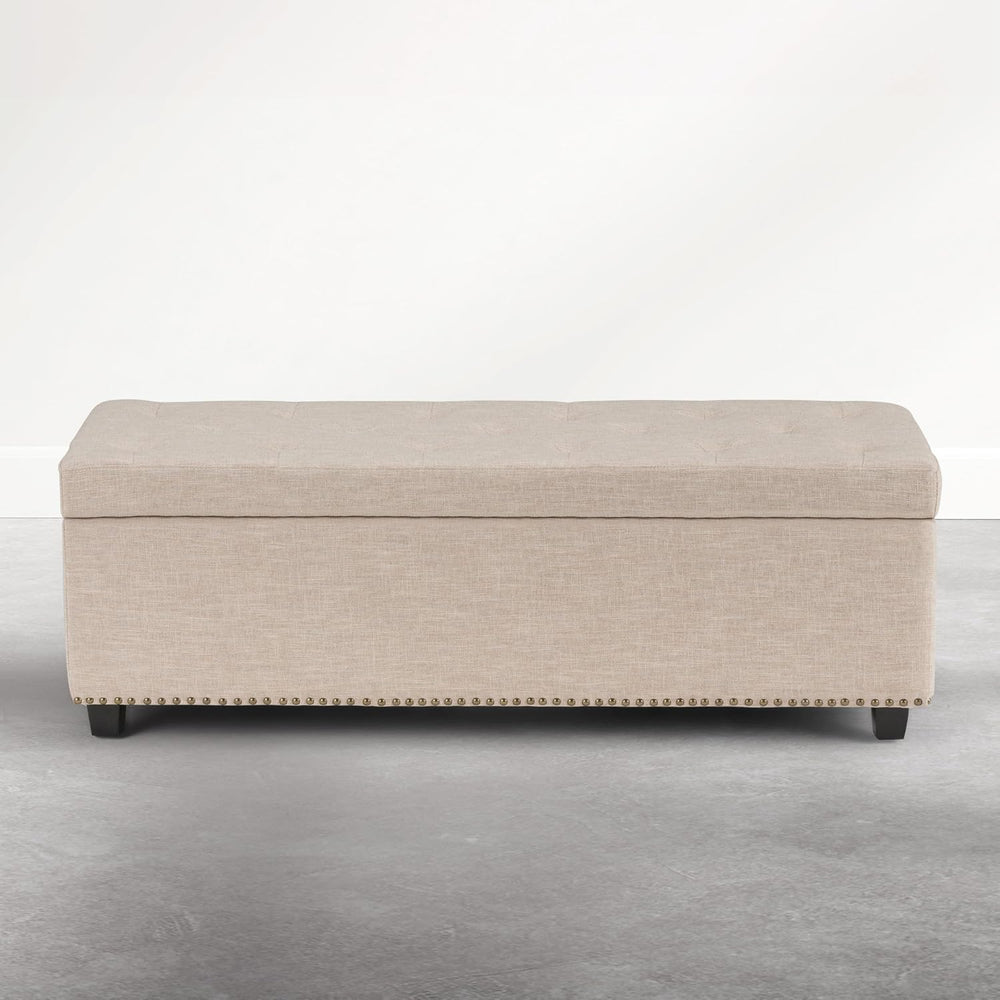 SIMPLIHOME Hamilton Storage Ottoman - 48 inch Wide Upholstered Linen Look Fab...