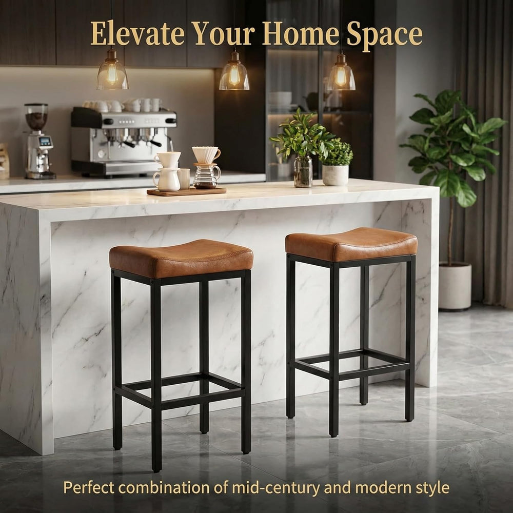 Bar Stools Set of 2, 30Inch Faux Leather Backless Counter Height Stools