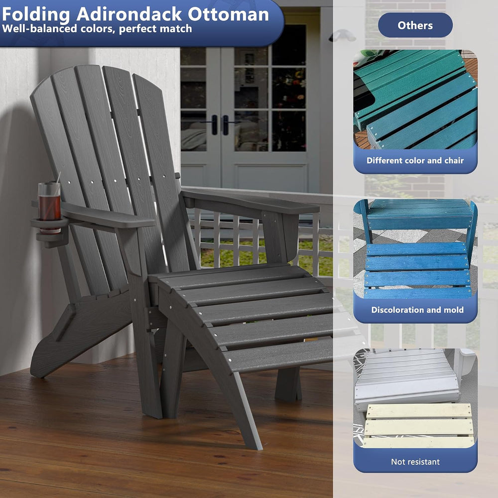 Plawdlik Folding Ottoman for Adirondack Chair–HDPE All-Weather Footrest for O...