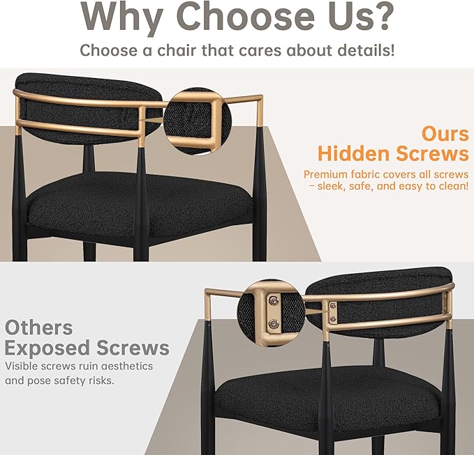 Morden Fort Black Upholstered Dining Chairs Set of 6, Modern Fabric Dining Ch...