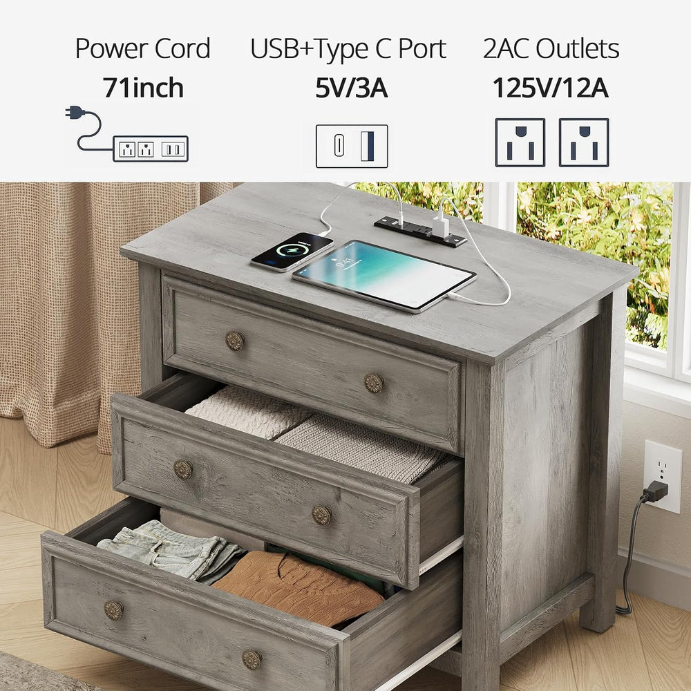 LGHM Set of 2 Large Nightstand with Charger Station, 27" W Night Stand w...