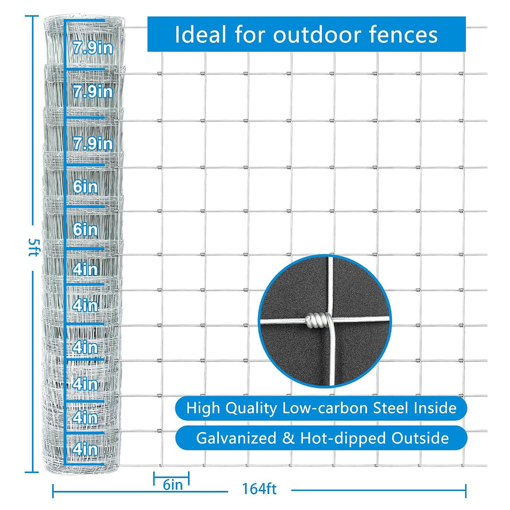 Cattle Fence 5ft x 164ft, Galvanized Farm Fence & Metal Wire Fencing