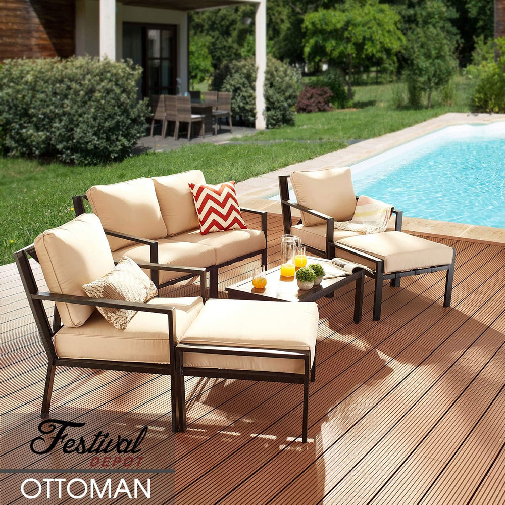 Festival Depot Dining Outdoor Patio Bistro Furniture Ottoman Footstool with S...