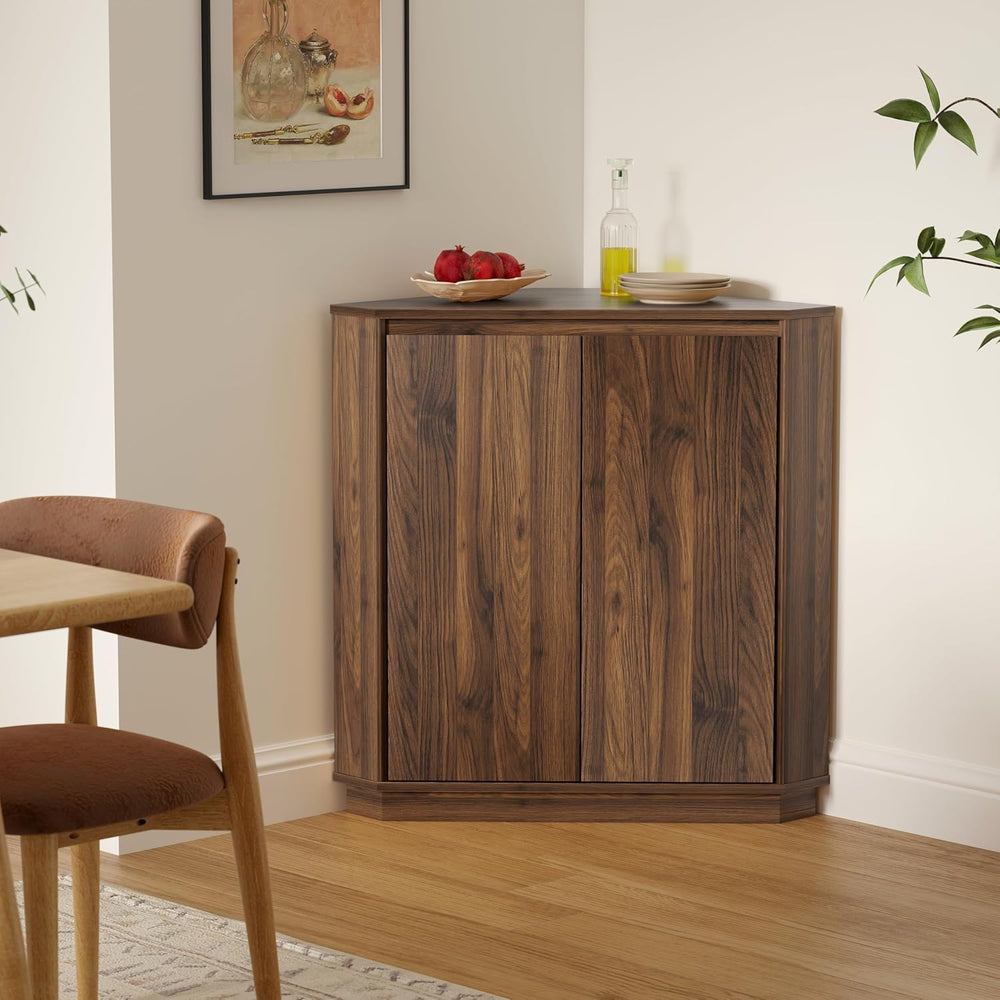 Corner Cabinet, Modern Handless Corner Floor Cabinet with 2 Doors and 2-Tier ...