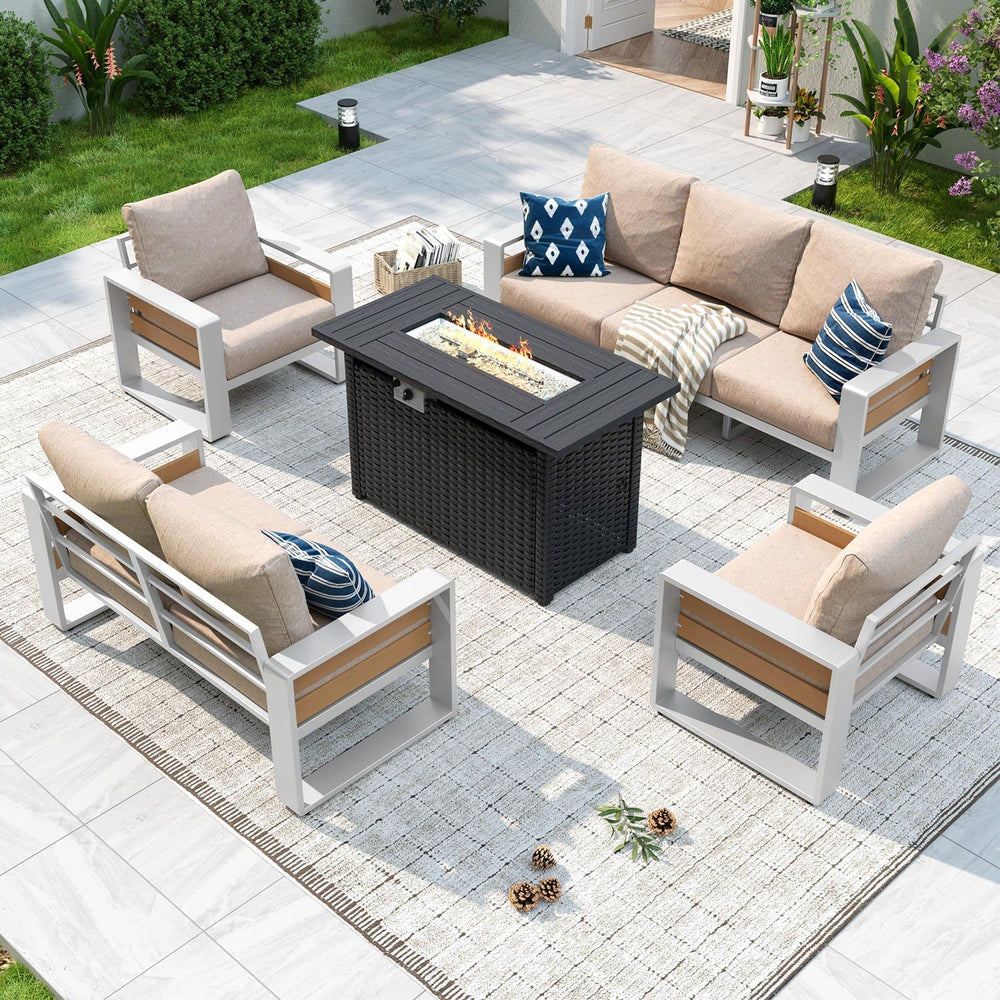 Aoxun Aluminum Patio Furniture Set with Fire Pit Table, 5 Piece Luxury Outdoo...