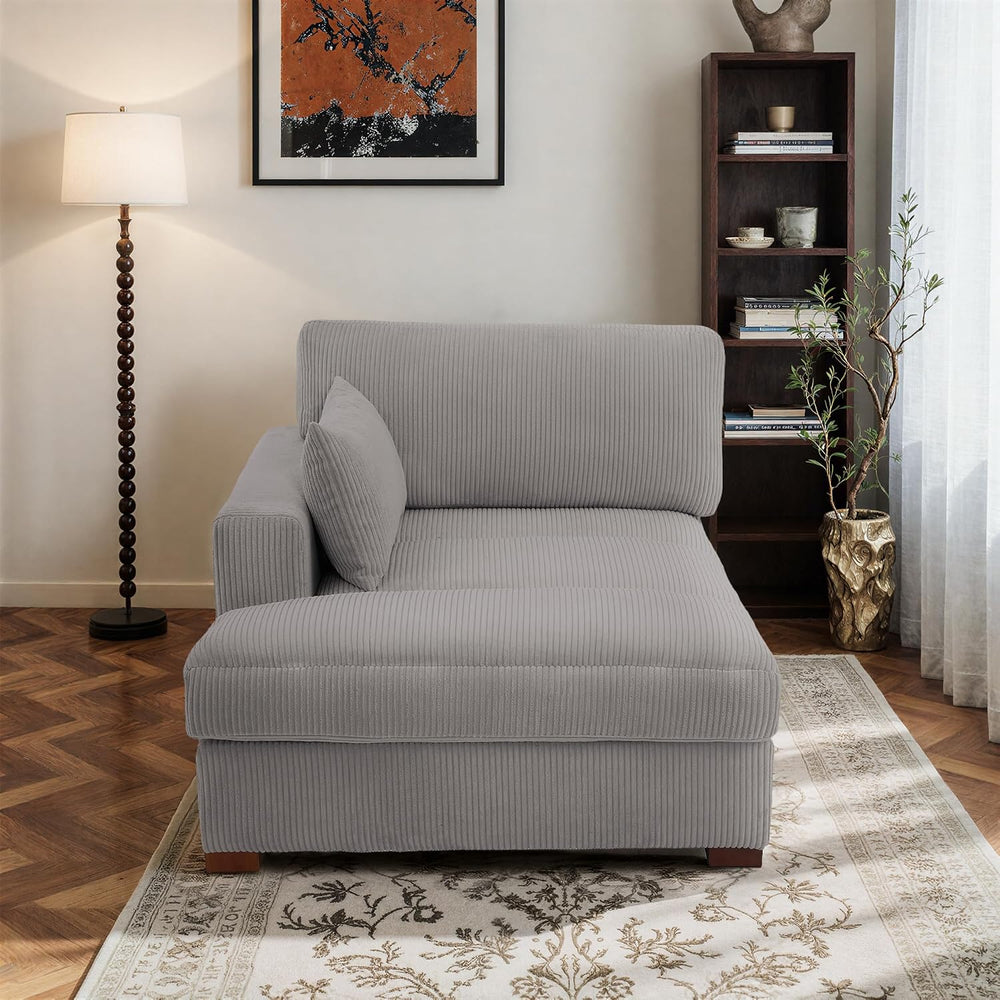 Oversized Corduroy Chaise Lounge Chair with Left Armrest & Cushion, Comfy...