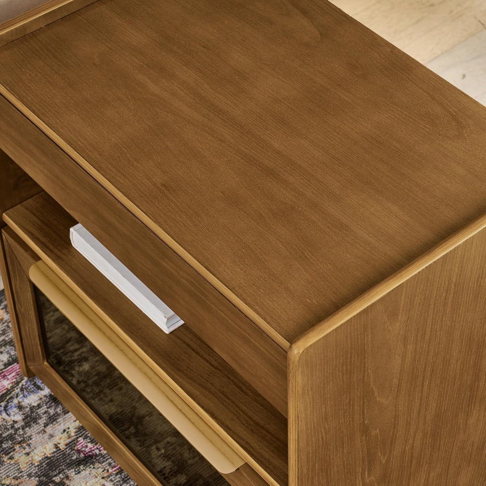 Mid Century Modern Nightstand with Charging Station & Outlet Hole & 2...