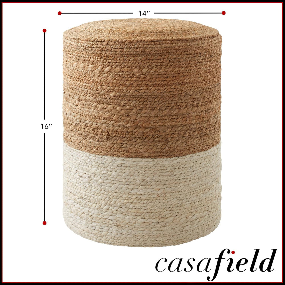 Casafield Hand-Braided Jute Pouf Ottoman Footrest, 14" W x 14" D x ...