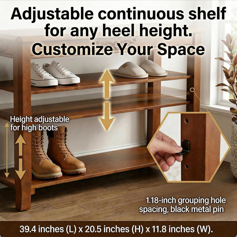 Shoe Rack Bench with Lift-Top Storage,3-Tier Shoe Storage Bench with Wooden S...