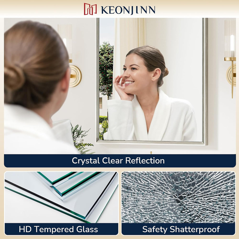 Keonjinn 48 x 30 Inch Brushed Nickel Bathroom Mirrors for Over Sink