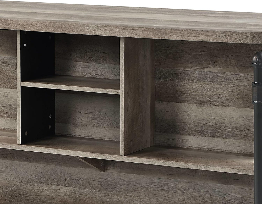 Antique Oak and Sandy Grey 5-Shelf Kitchen Island with Wood+Metal | Wood and ...