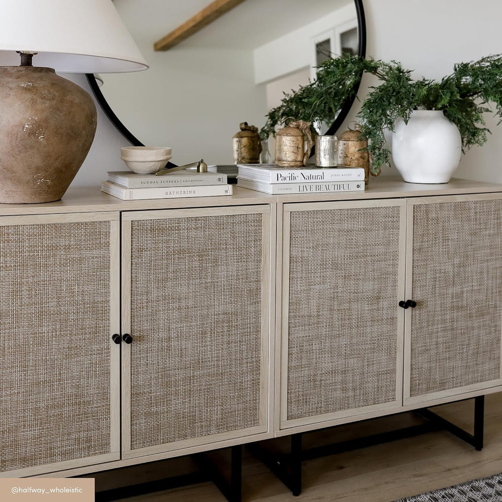 Nathan James Kova Rattan Wood Accent Sideboard Storage Cabinet TV Stand with ...
