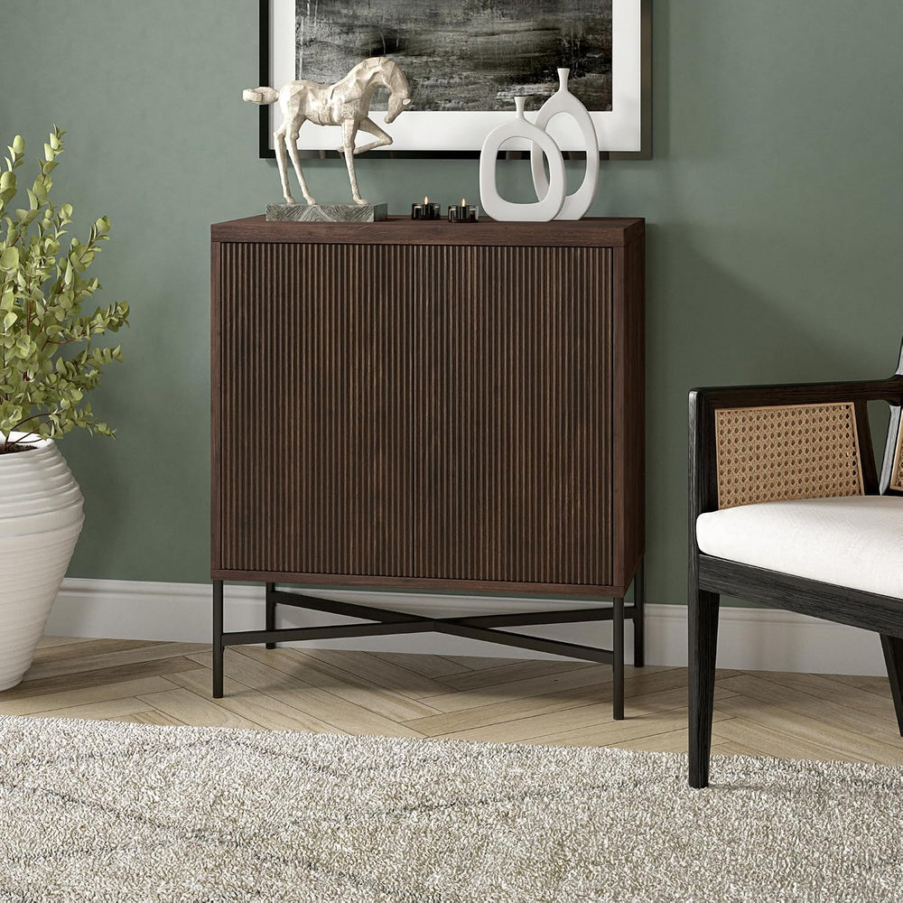 Henn&Hart 28" Fluted Accent Cabinet, Sideboard Buffet, Rich Brown