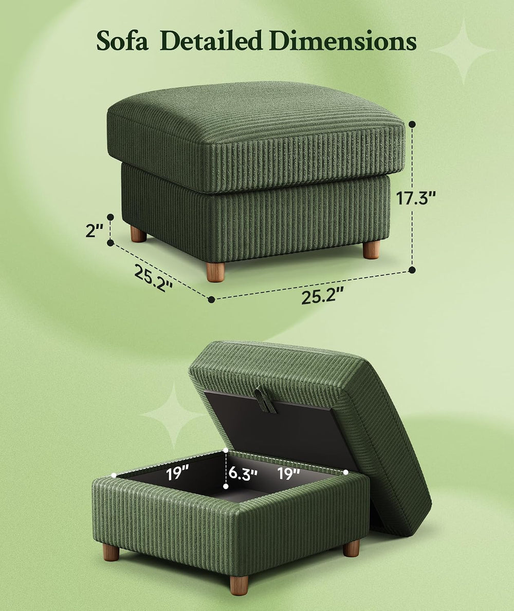 Welzona 25.2" Couches for Living Room, Comfy Green Ottoman with Storage,...
