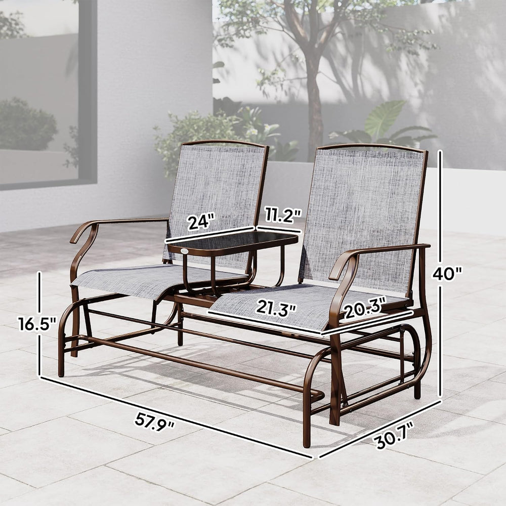 Outsunny Outdoor Glider Bench with Center Table Metal Frame Armrests Gray | P...