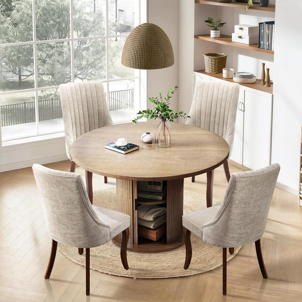 47" Kitchen Round Dining Table and Chairs Set, 5 Piece with Boucle Chair...