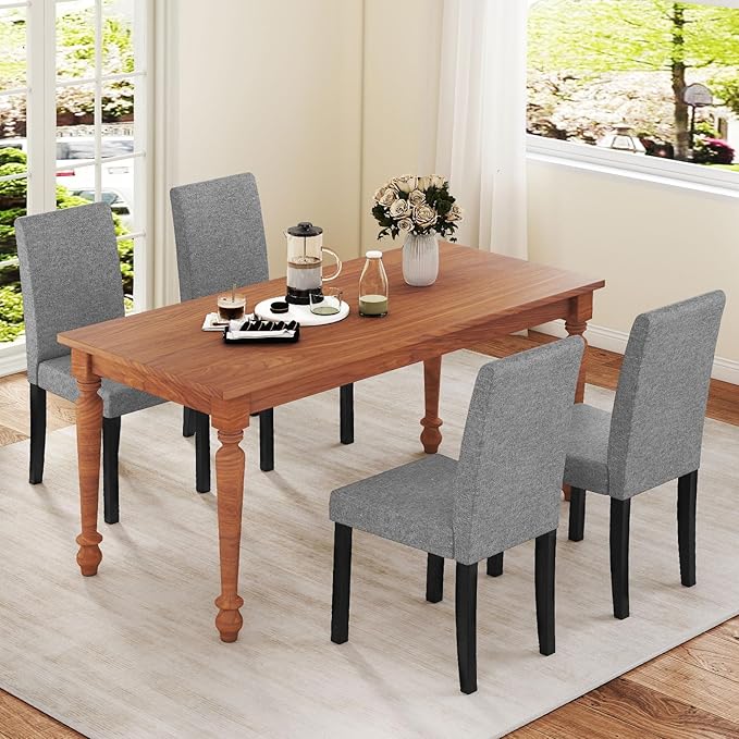COSTWAY Fabric Armless Dining Chairs Set of 2, Upholstered Kitchen Side Chair...