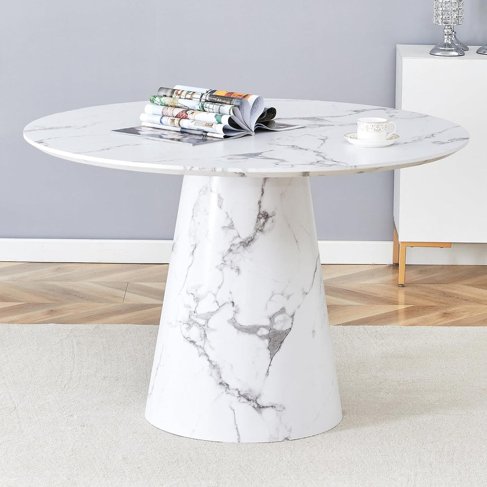 White Dining Table,45'' Round Dining Table for 4-6,Modern Marble-Look...