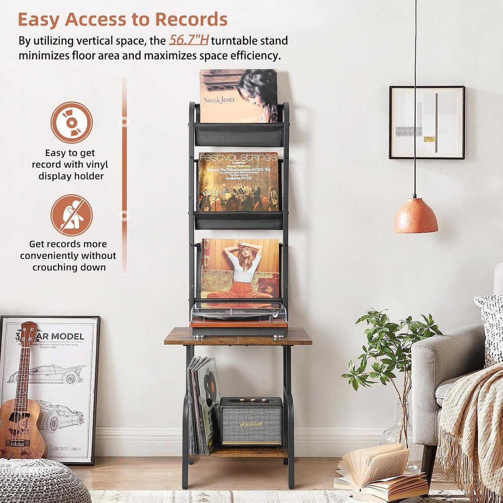 Tewinko Record Player Stand with Vinyl Storage, Record Player Table with Viny...