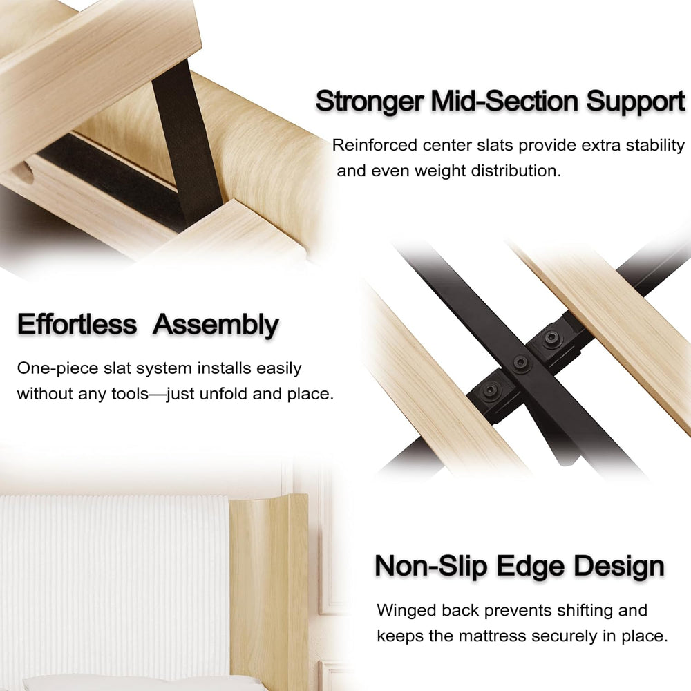 King Size Upholstered Platform Bed Frame with Wingback Headboard, Motion-Sens...