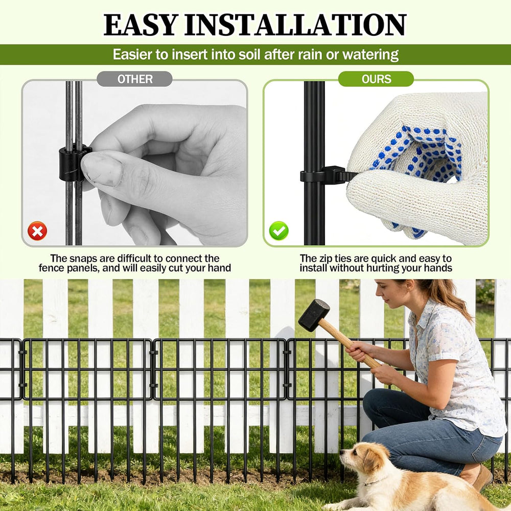 17in (H) x 27ft (L) Garden Fence Animal Barrier, 25 Panels Decorative Garden ...