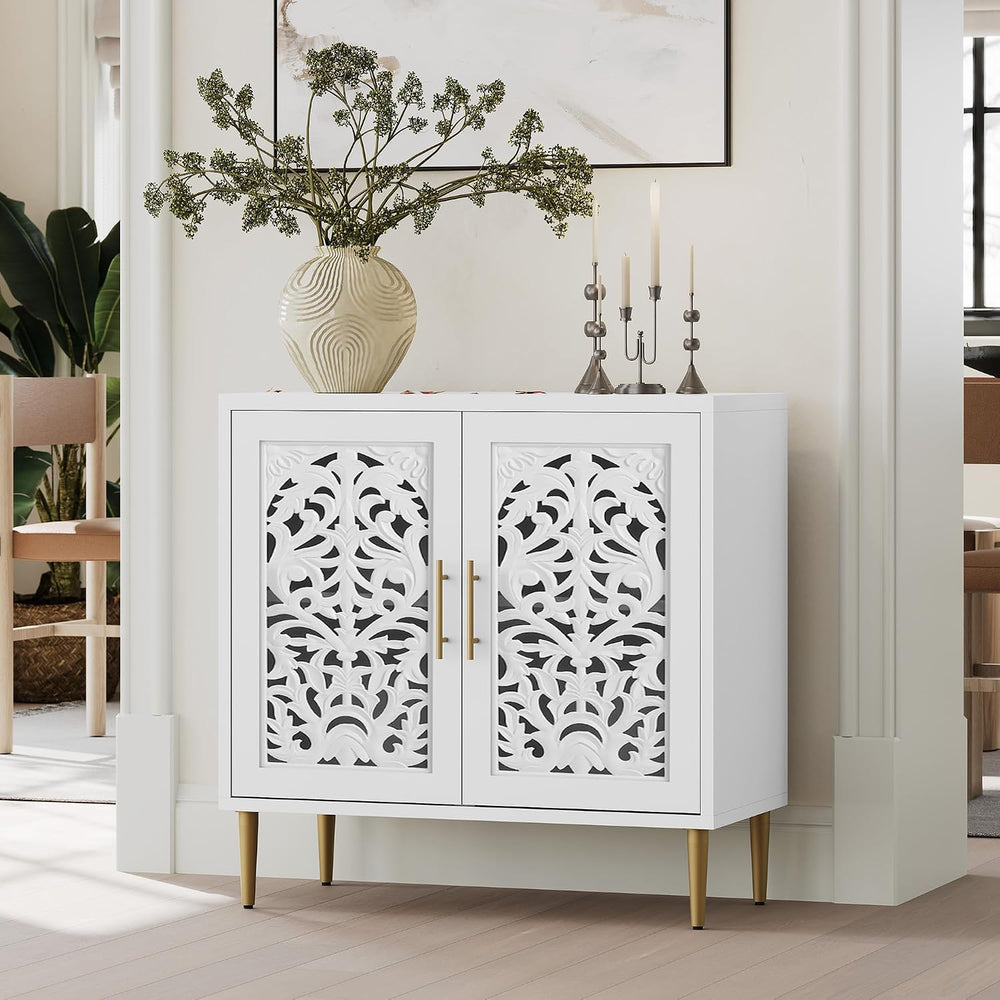 ARTPOWER Vintage Hollow Carving Accent Cabinet with 2 Doors for Living Room