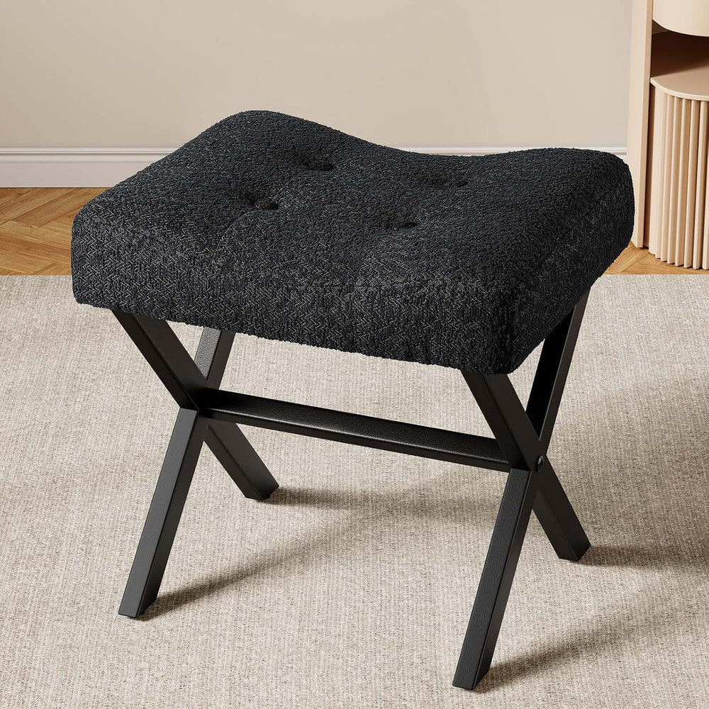 Memobarco 18-Inch Large Vanity Stool Chair, Black Makeup Stool | Teddy Flanne...