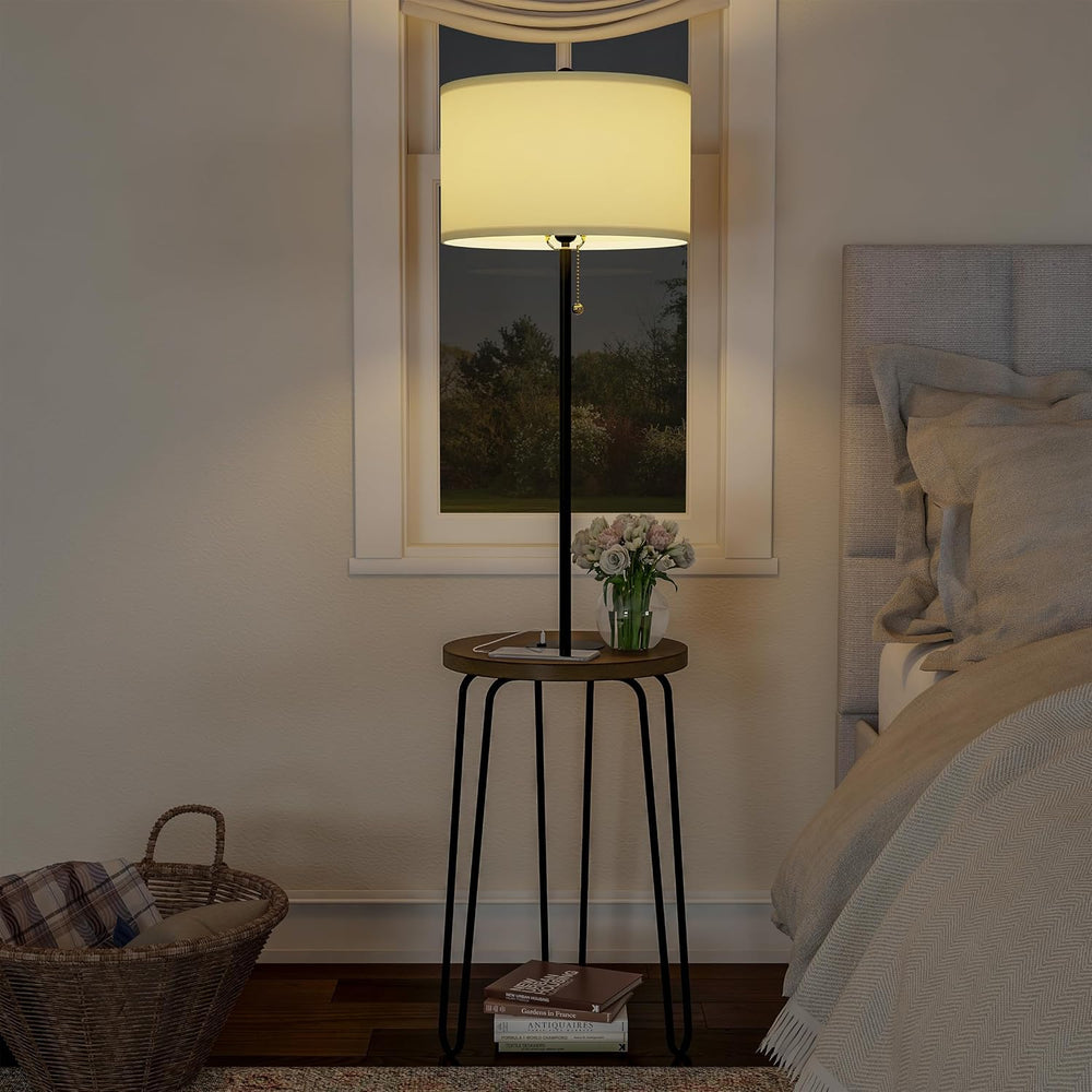 Lavish Home Floor Lamp with Built-in End Table, Brown/Black, 17” x 59”