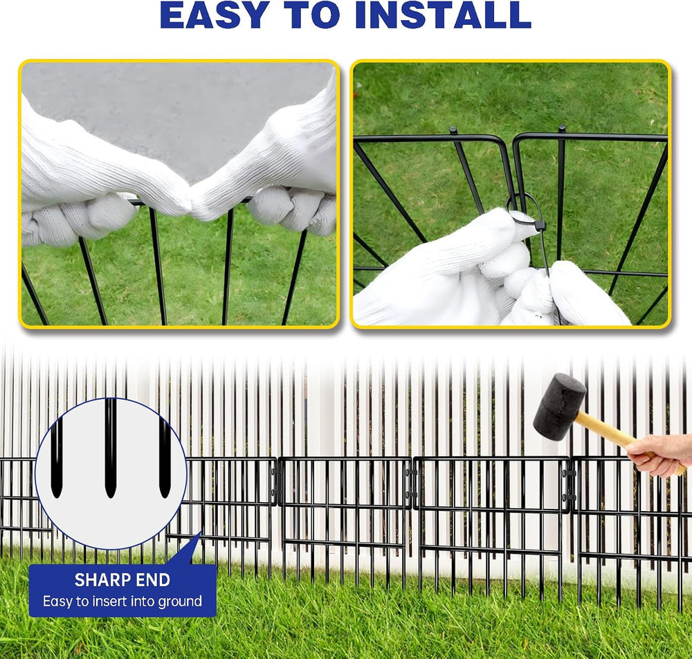 25 Panels Animal Barrier Fence, 27 Ft(L) X 13 in(H) No Dig Garden Edging Bord...