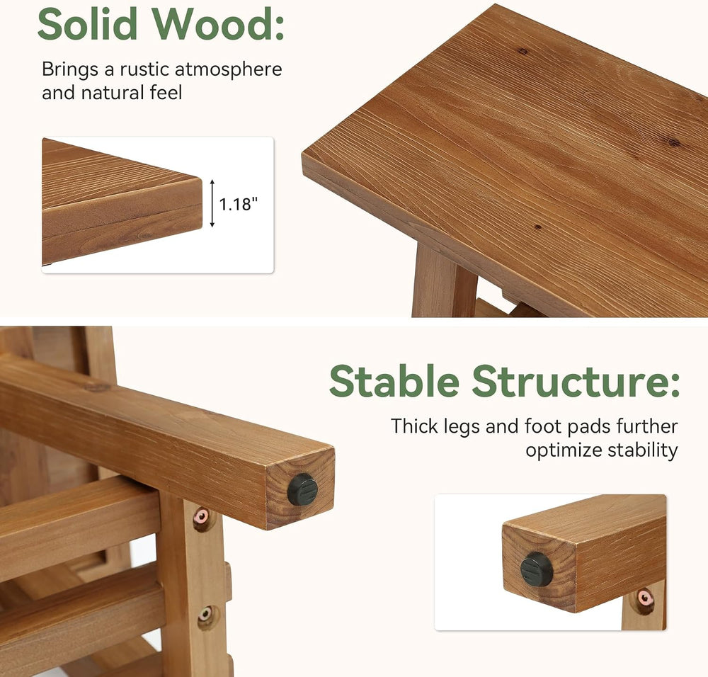 55" Farmhouse Wood Bench, 2-Tier Rustic Kitchen Dining Seat, Indoor End ...