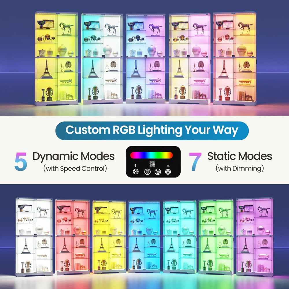 Lvifur 71'' Glass Display Cabinet - with RGB Lights,10-Tier Curio Cab...