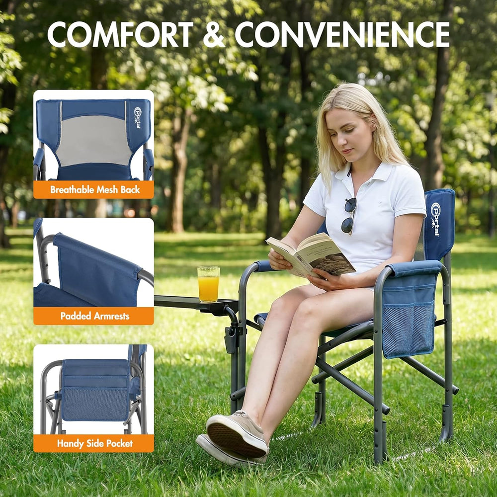 Portal Folding Director Chair with 2-Way Rotating Side Table, Heavy Duty 300 ...