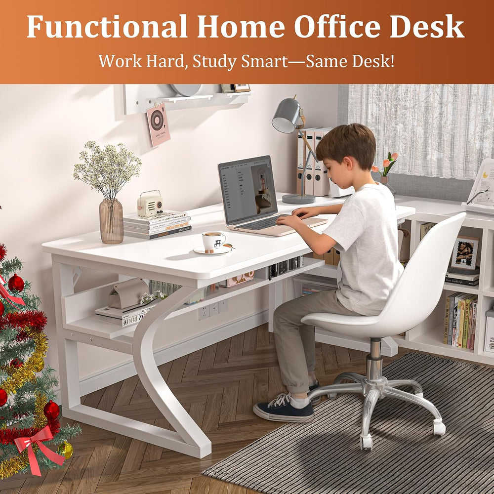 47 inch Computer Desk, Home Office Desk with Storage Shelf, Sturdy U-Shaped M...