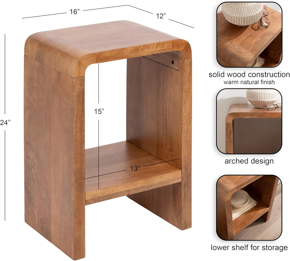 Kate and Laurel Reddy Modern Arched Wood Side Table, 16 x 12 x 24, Warm Natur...
