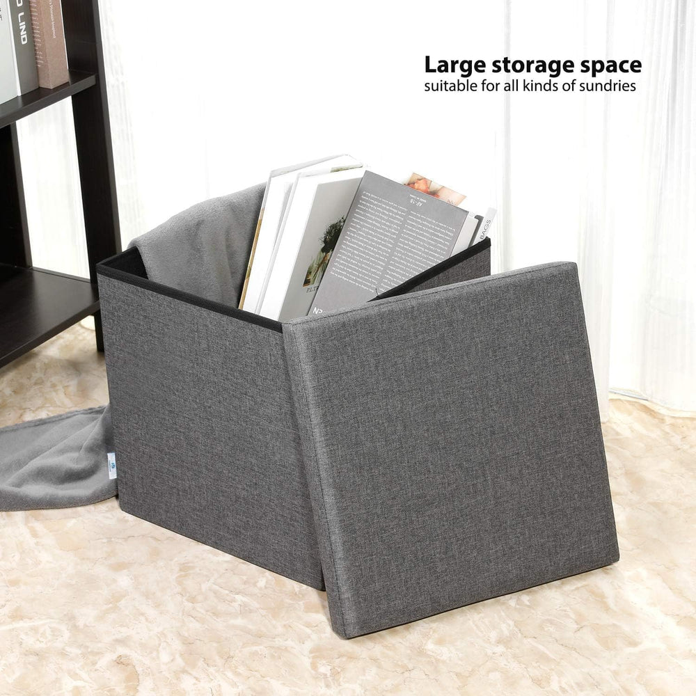 B FSOBEIIALEO Storage Ottoman with Tray, Linen Small Coffee Table Folding Foo...