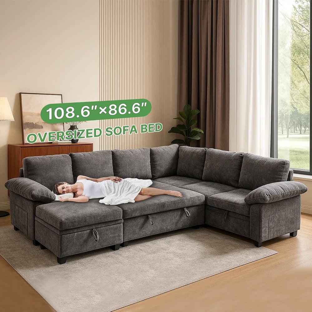 Modular Sectional Sofa with Pull Out Bed Sleeper Sofa L Shaped with Storage, ...