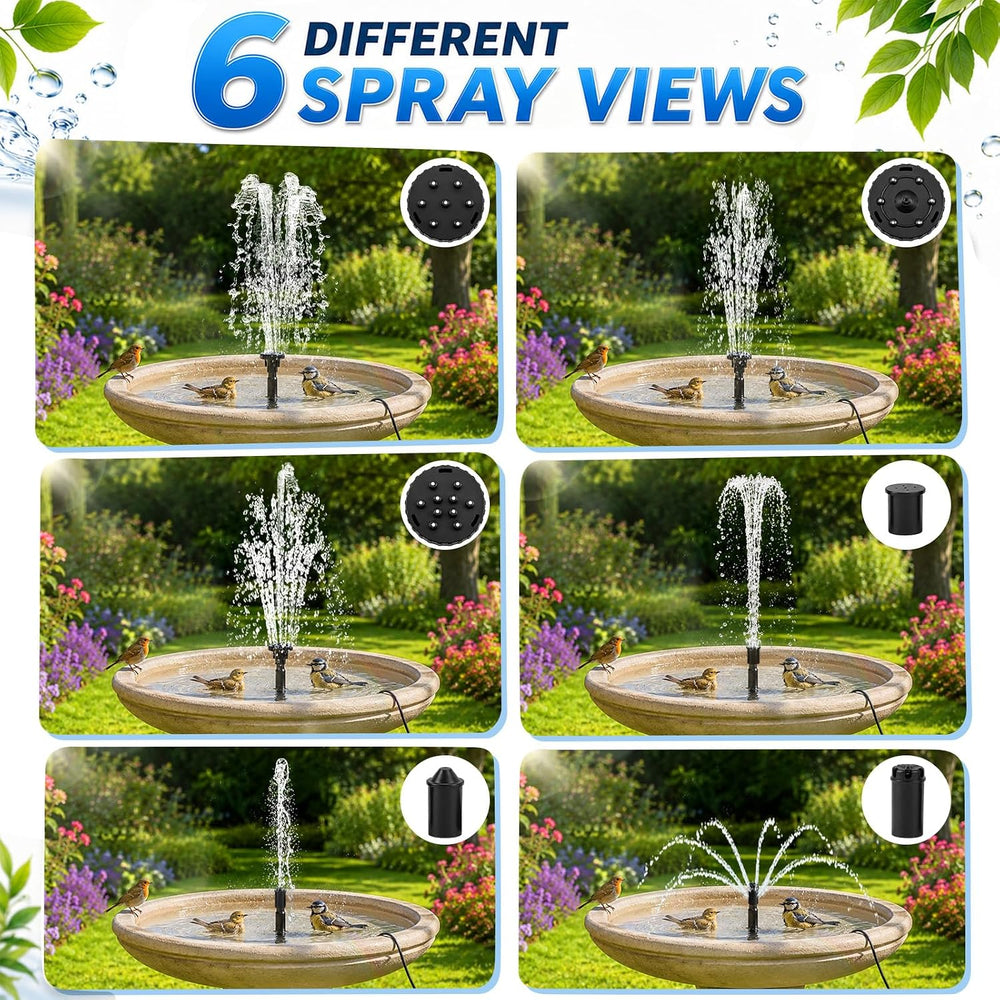 15W Solar Fountain Water Pump with 6 Nozzles for Bird Bath Garden