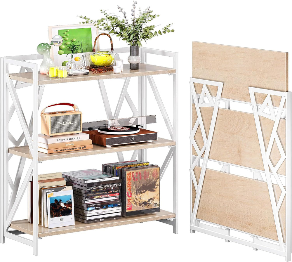 UDD No Assembly Wide Folding Bookshelf, 34" H x 30.9" W, 3 Tier Fol...