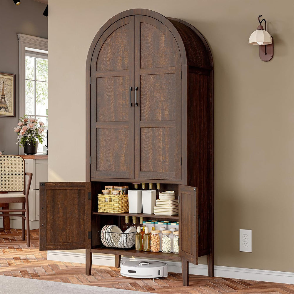 ONBRILL 71" Tall Wooden Arched Cabinet, 5-Tier Arched Kitchen Pantry Cab...