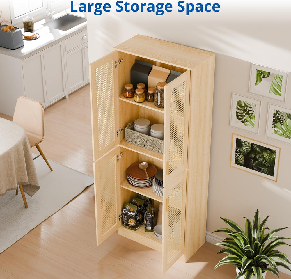 Cozy Castle Kitchen Pantry Cabinet, 71" Tall Rattan Doors Storage Cabine...