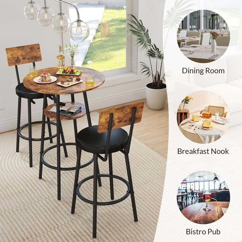 Zevemomo 3 Pieces Round Bar Table Set, Small Dining Table for 2, Modern Kitch...