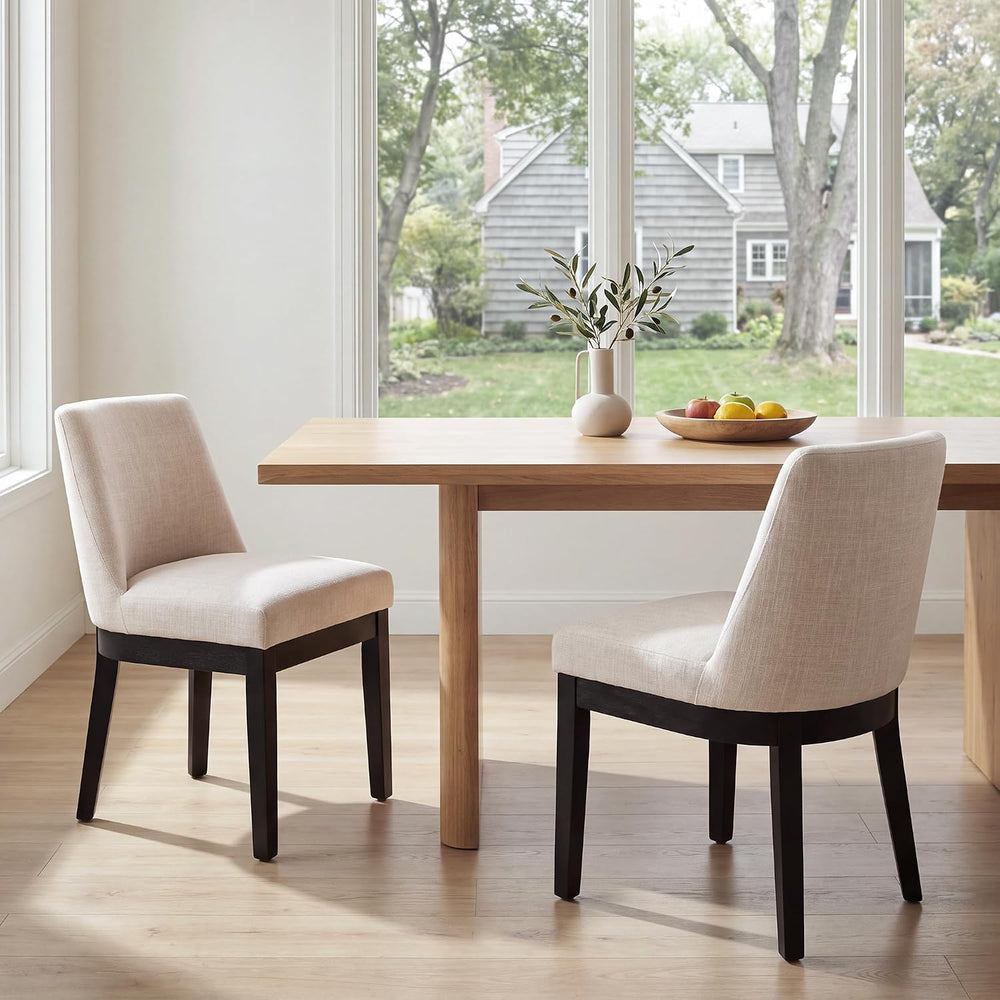 HNY Beige Linen Dining Chairs Set of 6, Soft Upholstered Dining Room Chairs